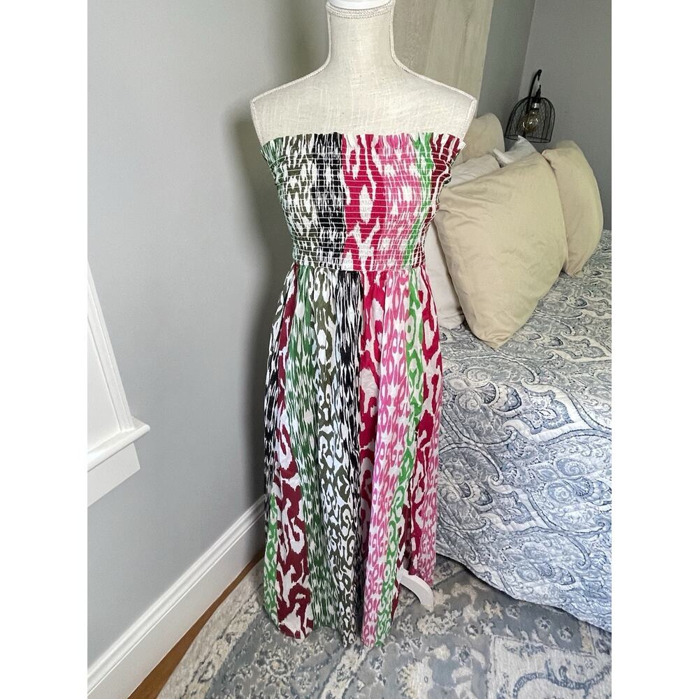 LOFT Beach Strapless Maxi Dress XS Ikat Boho Tribal Print NWT Summer Resort $99